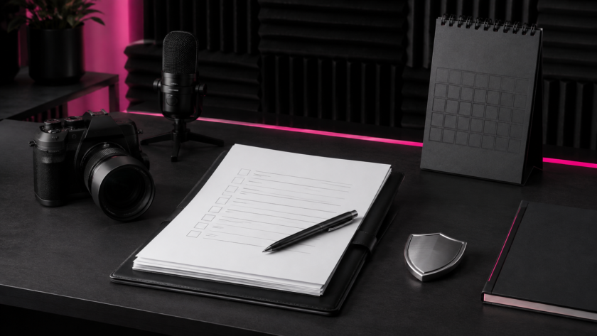 Creator workspace prepared for reviewing a sponsorship contract checklist