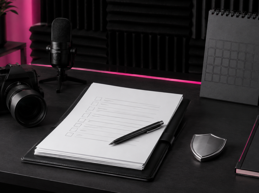 Creator workspace prepared for reviewing a sponsorship contract checklist