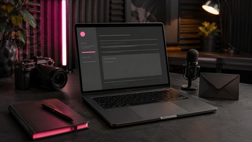 Creator studio workspace prepared for writing a personalised brand pitch email