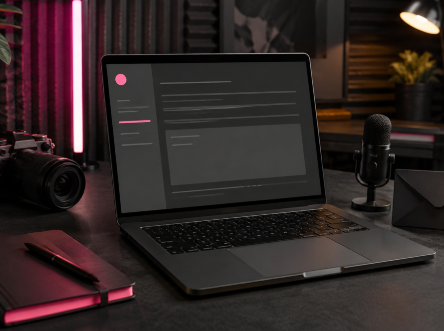 Creator studio workspace prepared for writing a personalised brand pitch email