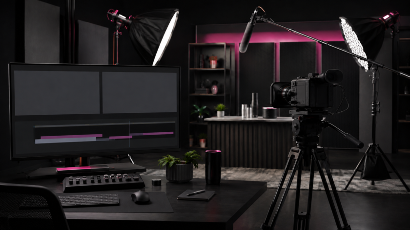 Unbranded video production studio prepared for a YouTube sponsorship campaign