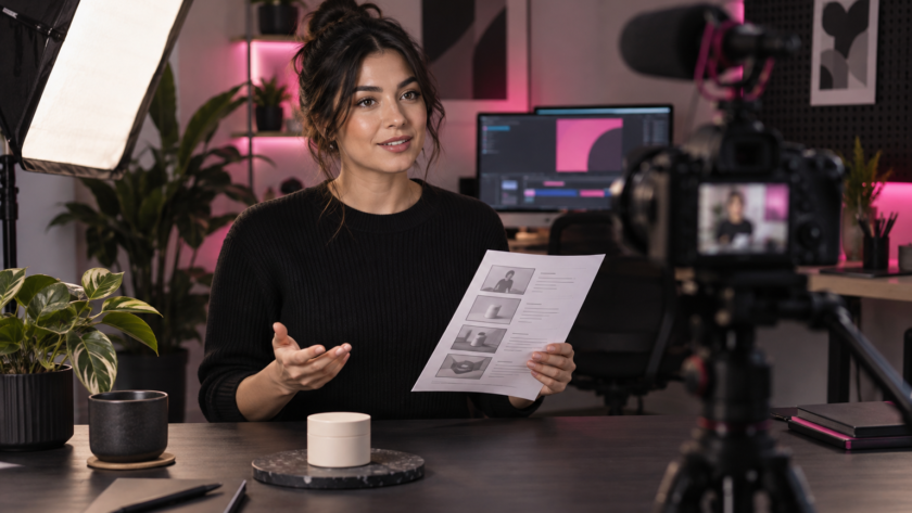 Video creator rehearsing a clearly disclosed sponsor segment before recording
