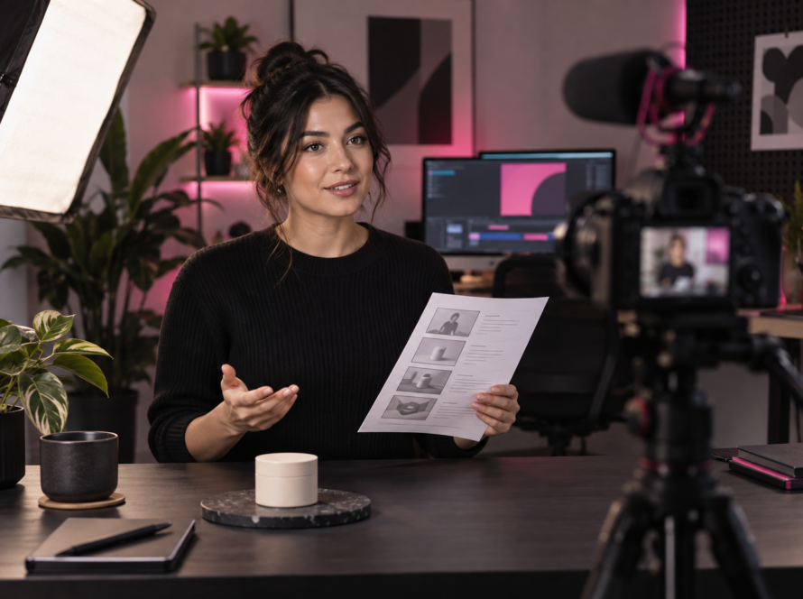Video creator rehearsing a clearly disclosed sponsor segment before recording