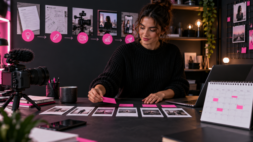 Creator arranging campaign milestones from concept through publication