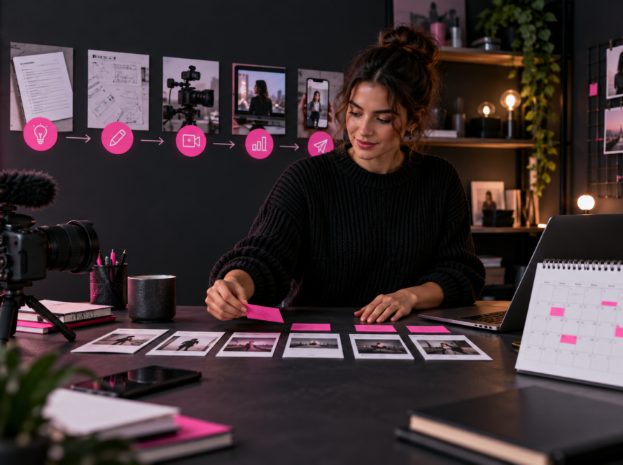 Creator arranging campaign milestones from concept through publication
