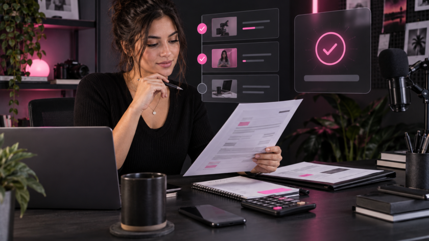 Creator reviewing an invoice and brand deal payment milestones