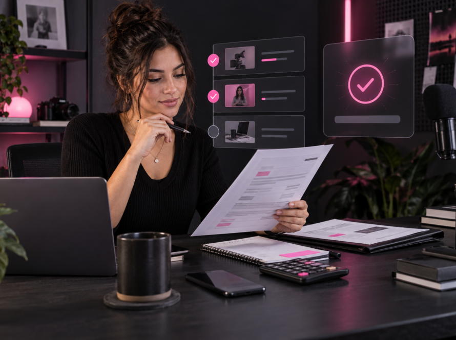 Creator reviewing an invoice and brand deal payment milestones
