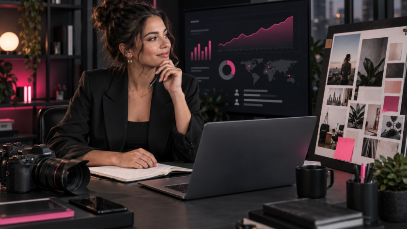 Professional creator planning a brand partnership using audience analytics